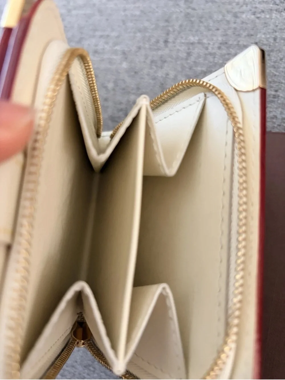 Louis Vuitton Cream Leather Snap Wallet with Gold-Tone Accents